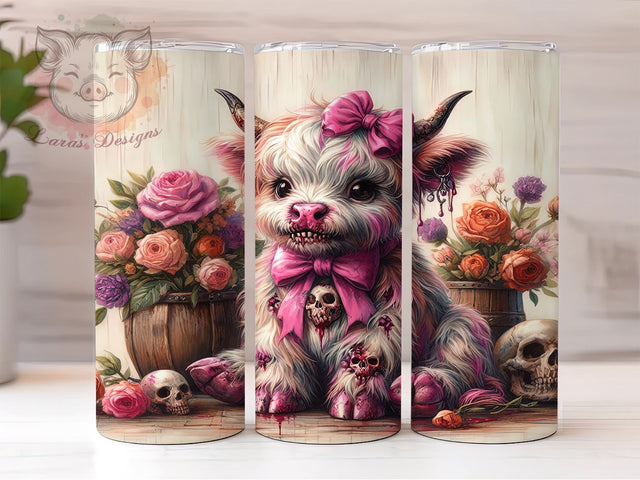 Spooky Highland Cow 20 oz Skinny Tumbler Sublimation Design, Straight & Tapered Tumbler Png, Spooky Season Tumbler Png, Digital Download PNG Sublimation Lara' s Designs 