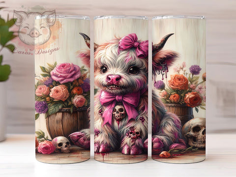Spooky Highland Cow 20 oz Skinny Tumbler Sublimation Design, Straight & Tapered Tumbler Png, Spooky Season Tumbler Png, Digital Download PNG Sublimation Lara' s Designs 