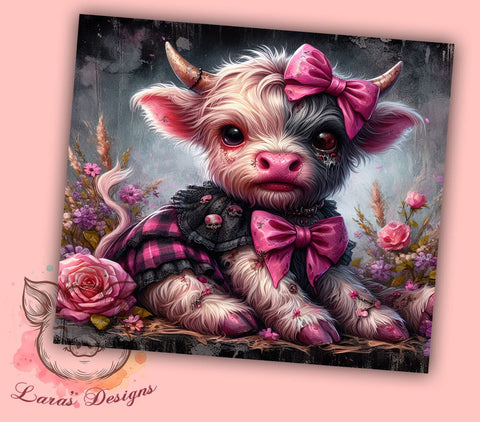 Spooky Highland Cow 20 oz Skinny Tumbler Sublimation Design, Straight & Tapered Tumbler Png, Spooky Season Tumbler Png, Digital Download PNG Sublimation Lara' s Designs 