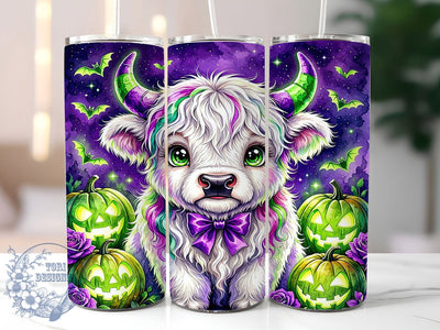 Spooky Highland Cow 20oz Tumbler, Highland Cow, Spooky Theme, Halloween Design, Rustic Style, Whimsical Charm, 20oz Wrap, Sublimation Tumbler Sublimation ToriDesigns 