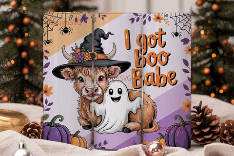 Spooky Highland Cow 20oz Tumbler Wrap Sublimation DesignSVG 