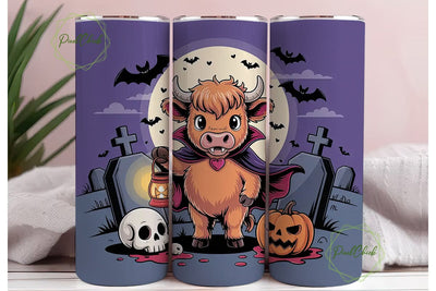 Spooky Highland Cow 20oz Tumbler Wrap Sublimation PixelChick 