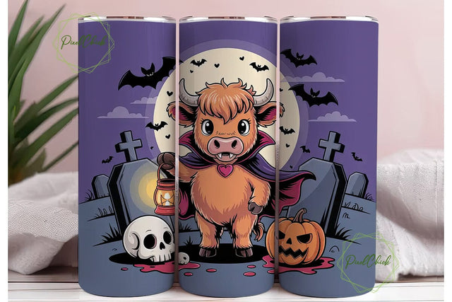 Spooky Highland Cow 20oz Tumbler Wrap Sublimation PixelChick 