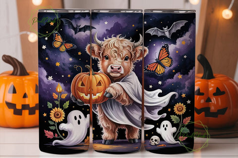Spooky Highland Cow 20oz Tumbler Wrap Sublimation PixelChick 