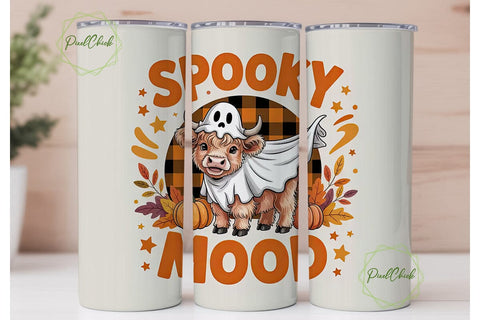 Spooky Highland Cow 20oz Tumbler Wrap Sublimation PixelChick 