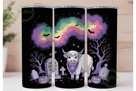Spooky Highland Cow 20oz Tumbler Wrap Sublimation PixelChick 
