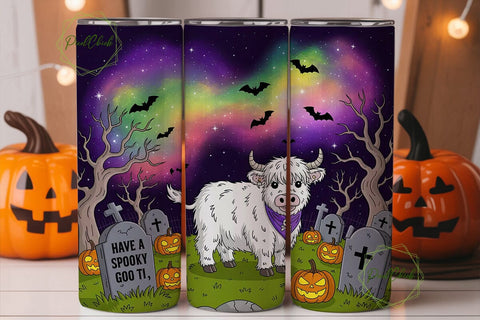 Spooky Highland Cow 20oz Tumbler Wrap Sublimation PixelChick 