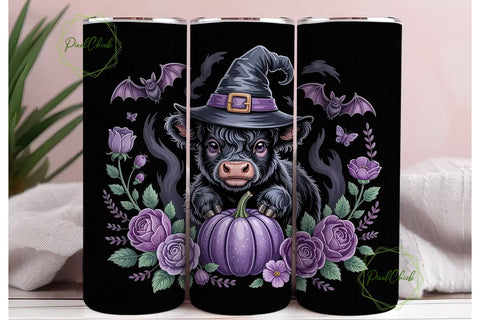 Spooky Highland Cow 20oz Tumbler Wrap Sublimation PixelChick 