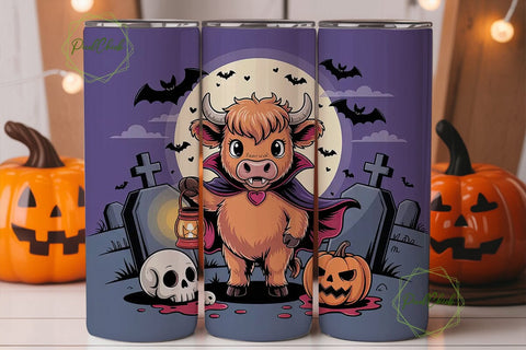 Spooky Highland Cow 20oz Tumbler Wrap Sublimation PixelChick 