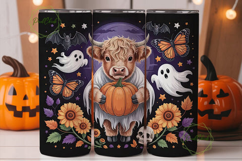 Spooky Highland Cow 20oz Tumbler Wrap Sublimation PixelChick 