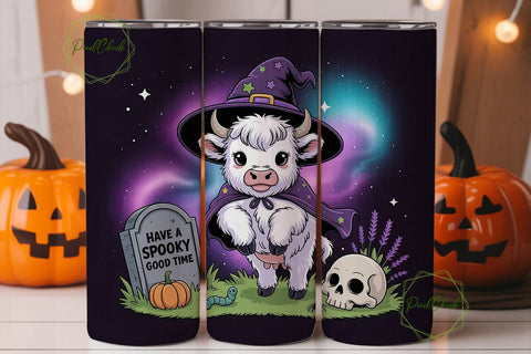 Spooky Highland Cow 20oz Tumbler Wrap Sublimation PixelChick 