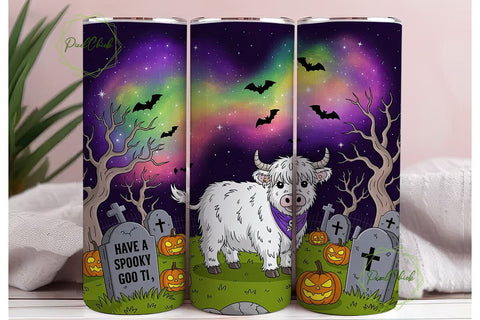 Spooky Highland Cow 20oz Tumbler Wrap Sublimation PixelChick 