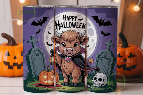 Spooky Highland Cow 20oz Tumbler Wrap Sublimation PixelChick 