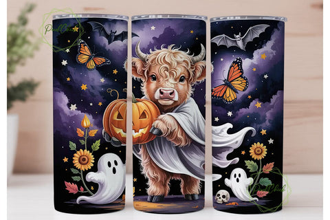 Spooky Highland Cow 20oz Tumbler Wrap Sublimation PixelChick 