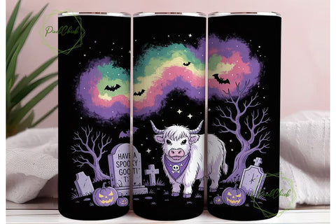 Spooky Highland Cow 20oz Tumbler Wrap Sublimation PixelChick 
