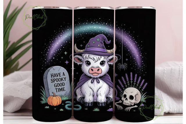 Spooky Highland Cow 20oz Tumbler Wrap Sublimation PixelChick 