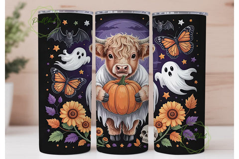 Spooky Highland Cow 20oz Tumbler Wrap Sublimation PixelChick 