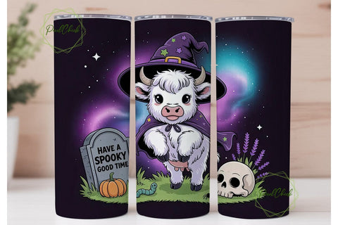 Spooky Highland Cow 20oz Tumbler Wrap Sublimation PixelChick 