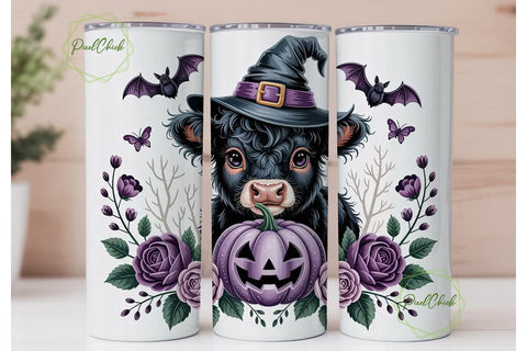 Spooky Highland Cow 20oz Tumbler Wrap Sublimation PixelChick 