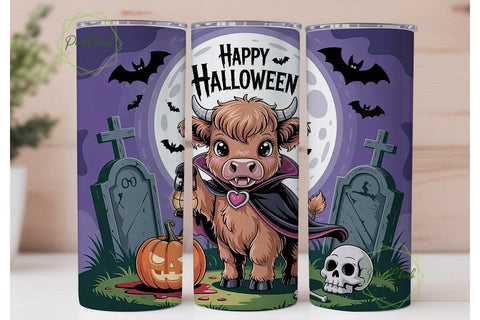 Spooky Highland Cow 20oz Tumbler Wrap Sublimation PixelChick 