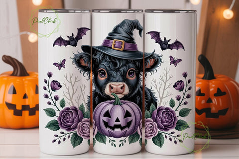Spooky Highland Cow 20oz Tumbler Wrap Sublimation PixelChick 