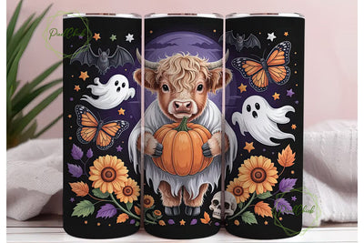 Spooky Highland Cow 20oz Tumbler Wrap Sublimation PixelChick 