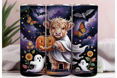 Spooky Highland Cow 20oz Tumbler Wrap Sublimation PixelChick 