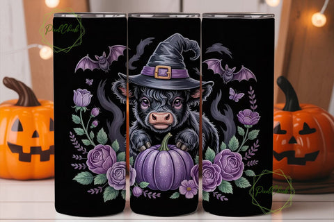 Spooky Highland Cow 20oz Tumbler Wrap Sublimation PixelChick 