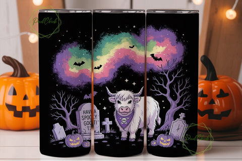Spooky Highland Cow 20oz Tumbler Wrap Sublimation PixelChick 