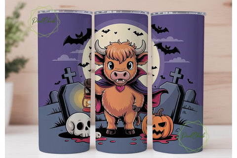 Spooky Highland Cow 20oz Tumbler Wrap Sublimation PixelChick 