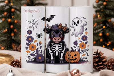 Spooky Highland Cow Calf 20oz Tumbler Sublimation DesignSVG 
