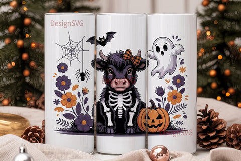 Spooky Highland Cow Calf 20oz Tumbler Sublimation DesignSVG 