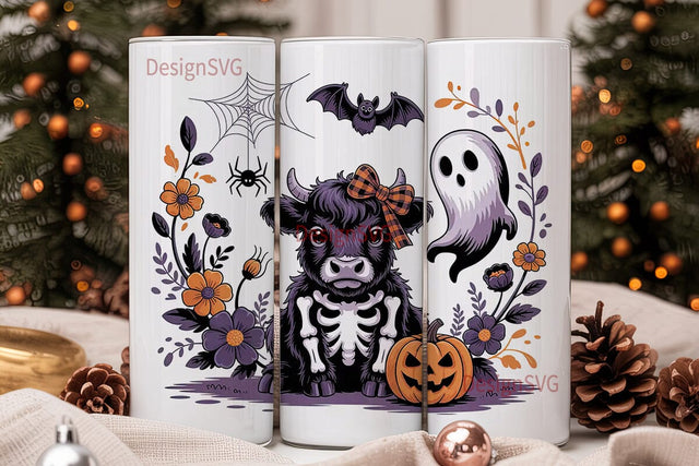 Spooky Highland Cow Calf 20oz Tumbler Sublimation DesignSVG 