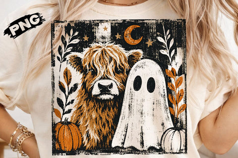 Spooky Highland Cow Ghost PNG Design SVG DesignDestine 
