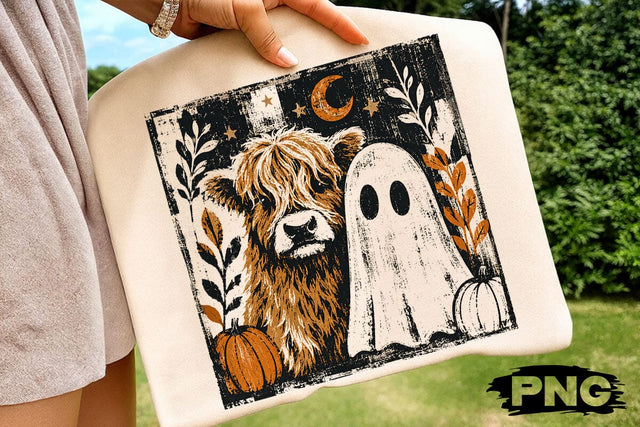 Spooky Highland Cow Ghost PNG Design SVG DesignDestine 