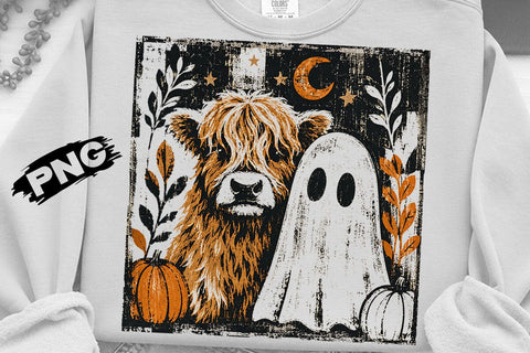 Spooky Highland Cow Ghost PNG Design SVG DesignDestine 
