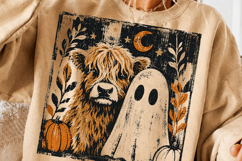 Spooky Highland Cow Ghost PNG Design SVG DesignDestine 