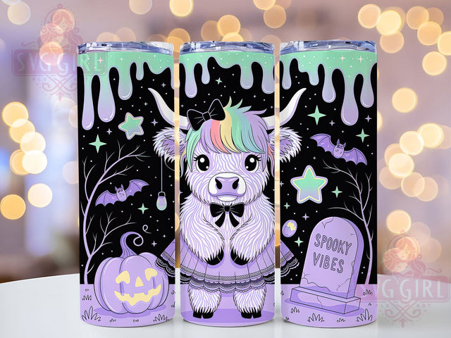 Spooky Highland Cow Halloween Tumbler, Cute Ghoul Wrap, Spooky Vibes Design, 20Oz Skinny Tumbler, Halloween Cow Sublimation, Autumn Cow Drinkware, Funny Spooky Tumbler Sublimation SvggirlplusArt 