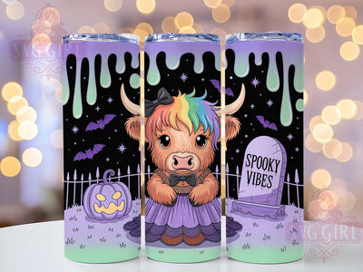 Spooky Highland Cow Halloween Tumbler, Cute Ghoul Wrap, Spooky Vibes Design, 20Oz Skinny Tumbler, Halloween Cow Sublimation, Autumn Cow Drinkware, Funny Spooky Tumbler Sublimation SvggirlplusArt 