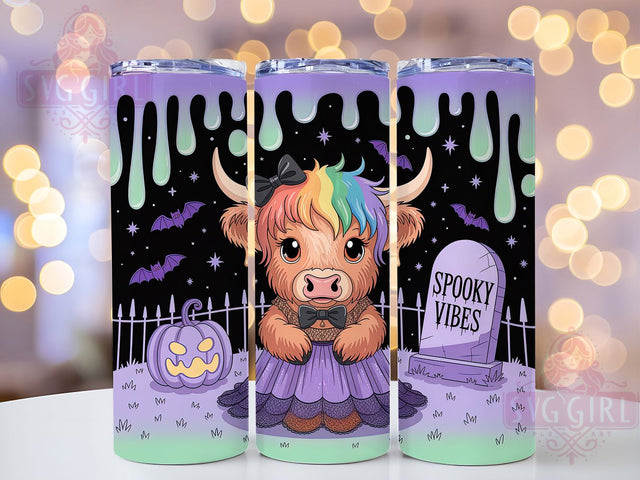 Spooky Highland Cow Halloween Tumbler, Cute Ghoul Wrap, Spooky Vibes Design, 20Oz Skinny Tumbler, Halloween Cow Sublimation, Autumn Cow Drinkware, Funny Spooky Tumbler Sublimation SvggirlplusArt 