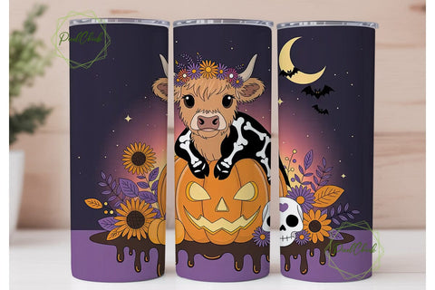 Spooky Highland Cow Halloween Tumbler Sublimation PixelChick 