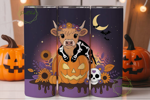 Spooky Highland Cow Halloween Tumbler Sublimation PixelChick 