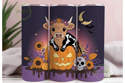 Spooky Highland Cow Halloween Tumbler Sublimation PixelChick 