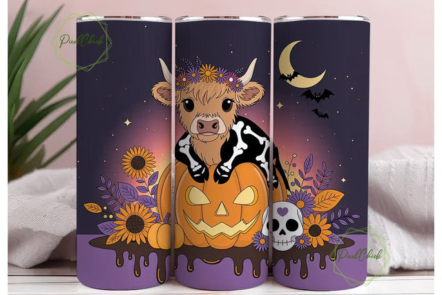 Spooky Highland Cow Halloween Tumbler Sublimation PixelChick 