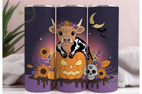 Spooky Highland Cow Halloween Tumbler Sublimation PixelChick 