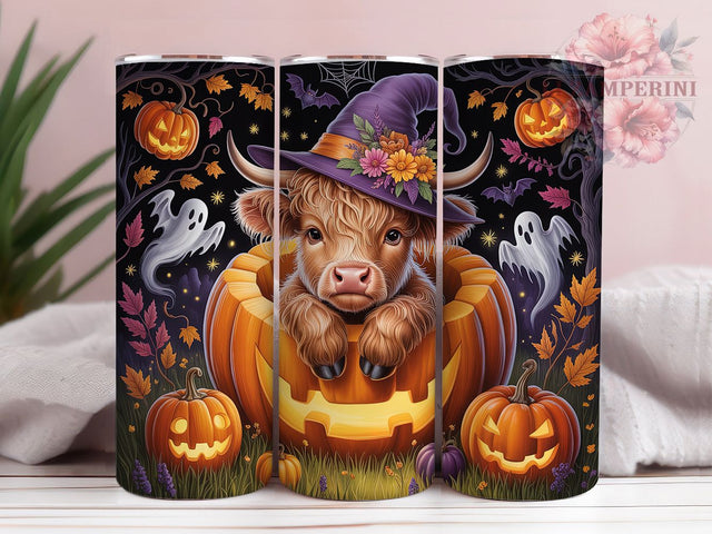 Spooky Highland Cow Halloween Tumbler Wrap, Highland Cow Tumbler Png, 20oz Skinny Tumbler, Farmhouse Halloween Tumbler, Spooky Season Sublimation, Tumbler Design Download Sublimation Li Zamperini 