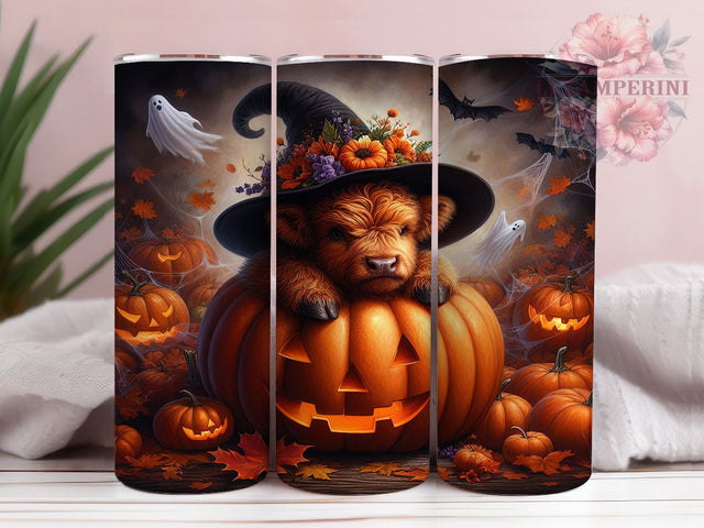 Spooky Highland Cow Halloween Tumbler Wrap, Highland Cow Tumbler Png, 20oz Skinny Tumbler, Farmhouse Halloween Tumbler, Spooky Season Sublimation, Tumbler Design Download Sublimation Li Zamperini 
