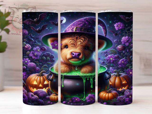 Spooky Highland Cow Halloween Tumbler Wrap, Spooky Highland Cow Wrap, Cute Cow Halloween Design, 20Oz Skinny Tumbler, Highland Cow Sublimation, Autumn Cow Drinkware, Funny Spooky Tumbler Sublimation Lara' s Designs 