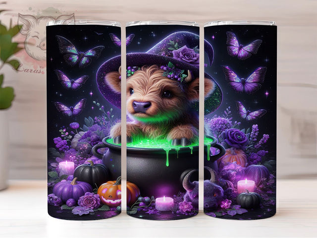 Spooky Highland Cow Halloween Tumbler Wrap, Spooky Highland Cow Wrap, Cute Cow Halloween Design, 20Oz Skinny Tumbler, Highland Cow Sublimation, Autumn Cow Drinkware, Funny Spooky Tumbler Sublimation Lara' s Designs 