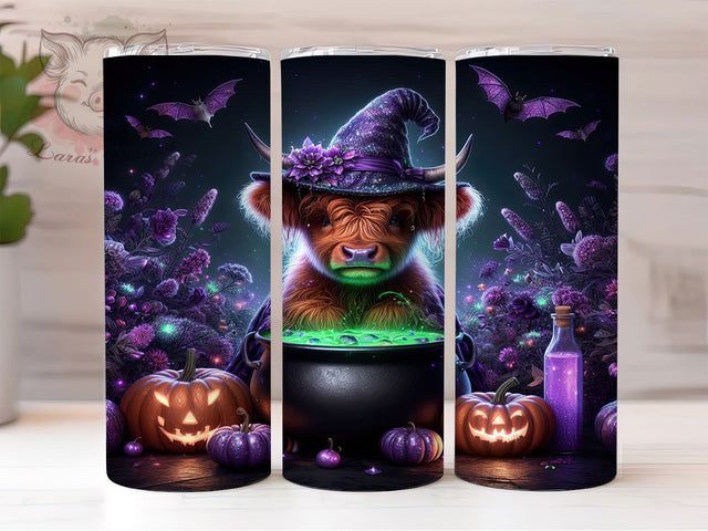 Spooky Highland Cow Halloween Tumbler Wrap, Spooky Highland Cow Wrap, Cute Cow Halloween Design, 20Oz Skinny Tumbler, Highland Cow Sublimation, Autumn Cow Drinkware, Funny Spooky Tumbler Sublimation Lara' s Designs 